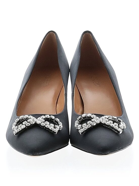 J. Crew Shoes - J. Crew Black Satin Pointed Toe Crystal Bow Embellished Heels Size 9